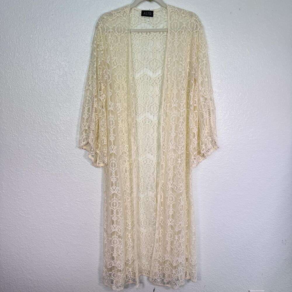 ASTR The Label Cardigan Womens Medium Lace Sheer Long Duster Boho Open Front
